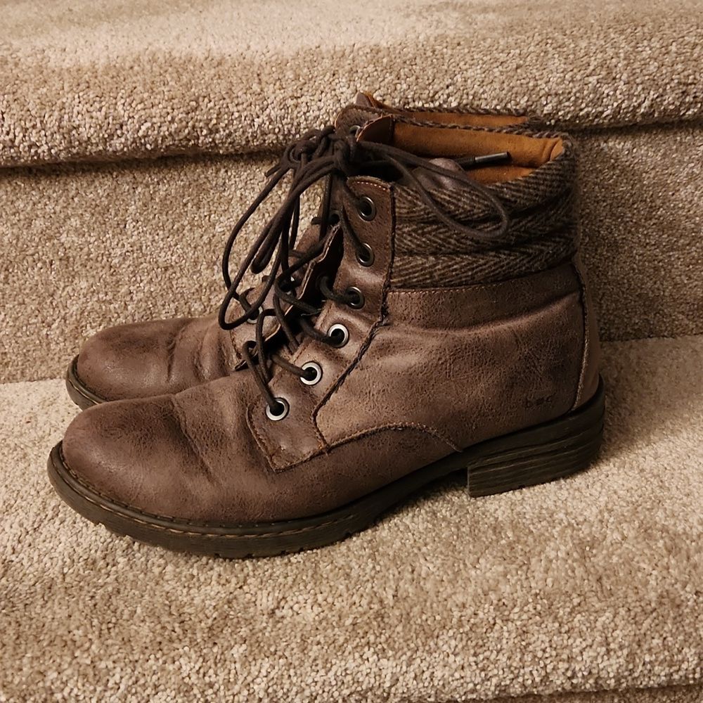 BOC Women's Brown Leather & Suede Lace-Up Boots w/ Fabric at Top Size 10 - Picture 2 of 12